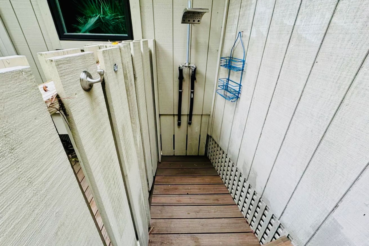 Steps from the outdoor shower