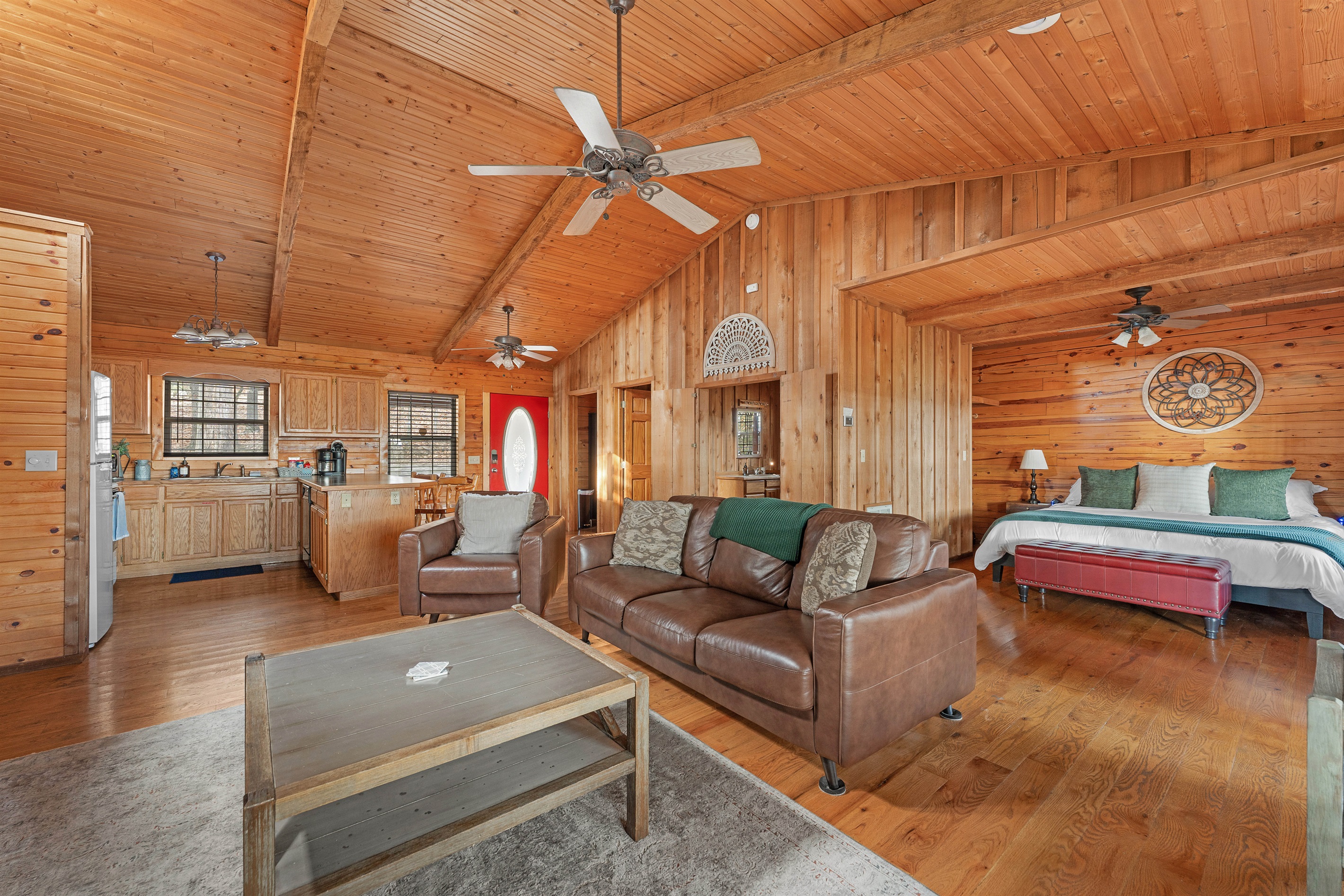 Your intimate getaway starts here: cozy living, a warm bedroom, and a kitchen to create memories