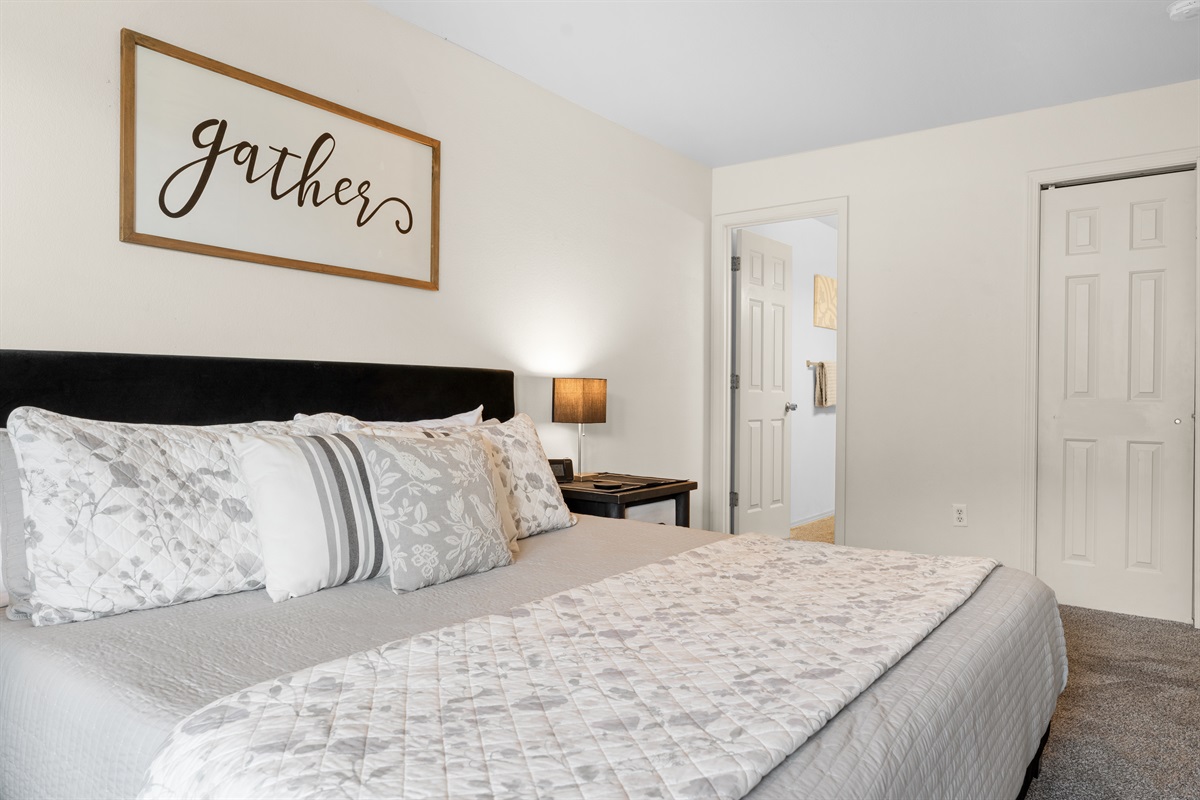 Another view of the king suite shows the easy flow between the bedroom and ensuite bath.