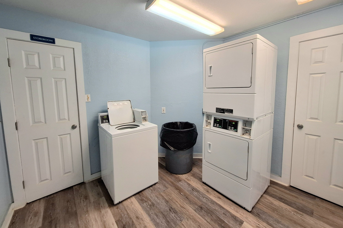 On-site laundry facility with coin-operated full-size washer and dryer located on the 2nd and 3rd floors