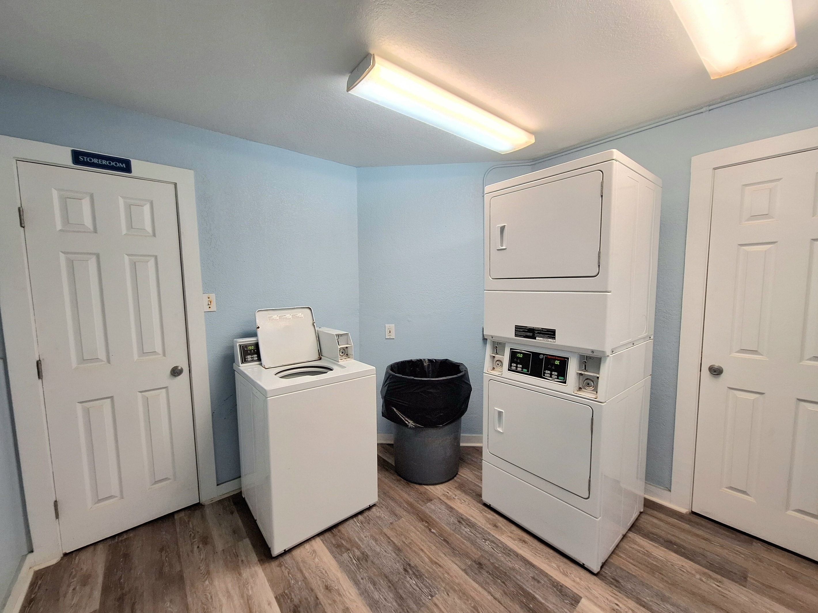 On-site laundry facility with coin-operated full-size washer and dryer located on the 2nd and 3rd floors