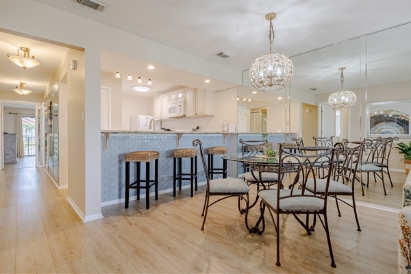 Dining table and bar seating