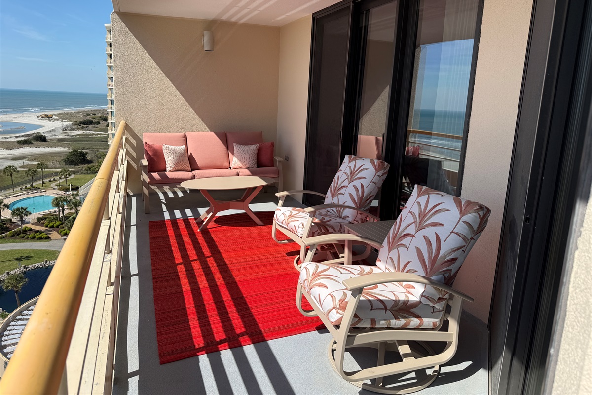Gorgeous Oceanfront Balcony with/Small Sofa and Two Comfy Swivel Chairs