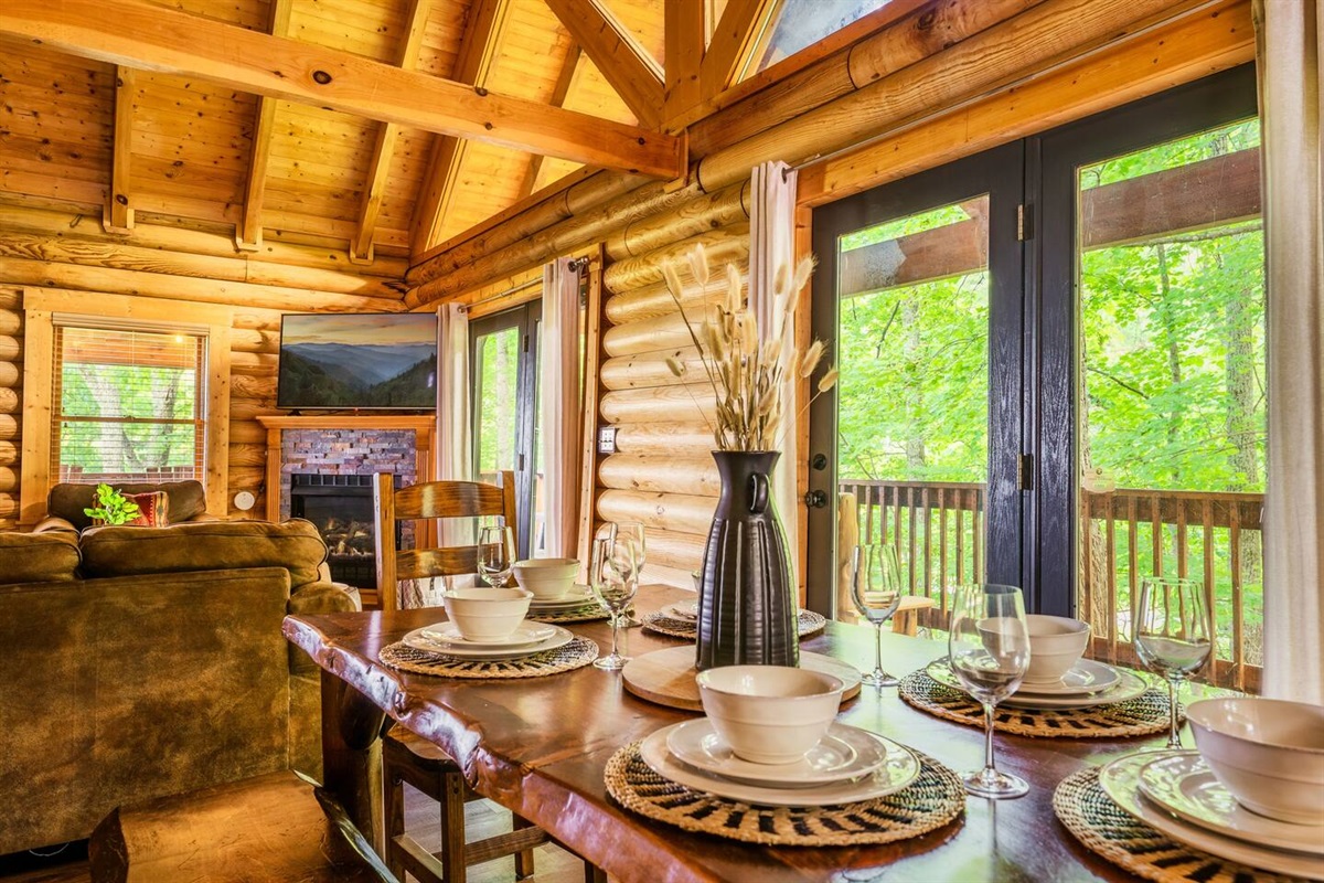 Dining area with seating for 6-8 people. With forest views.