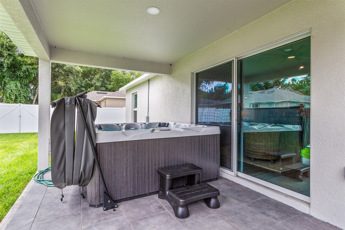 Hot tub on patio note Patio is screened