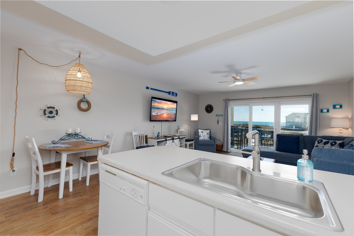Kitchen island and the open living area