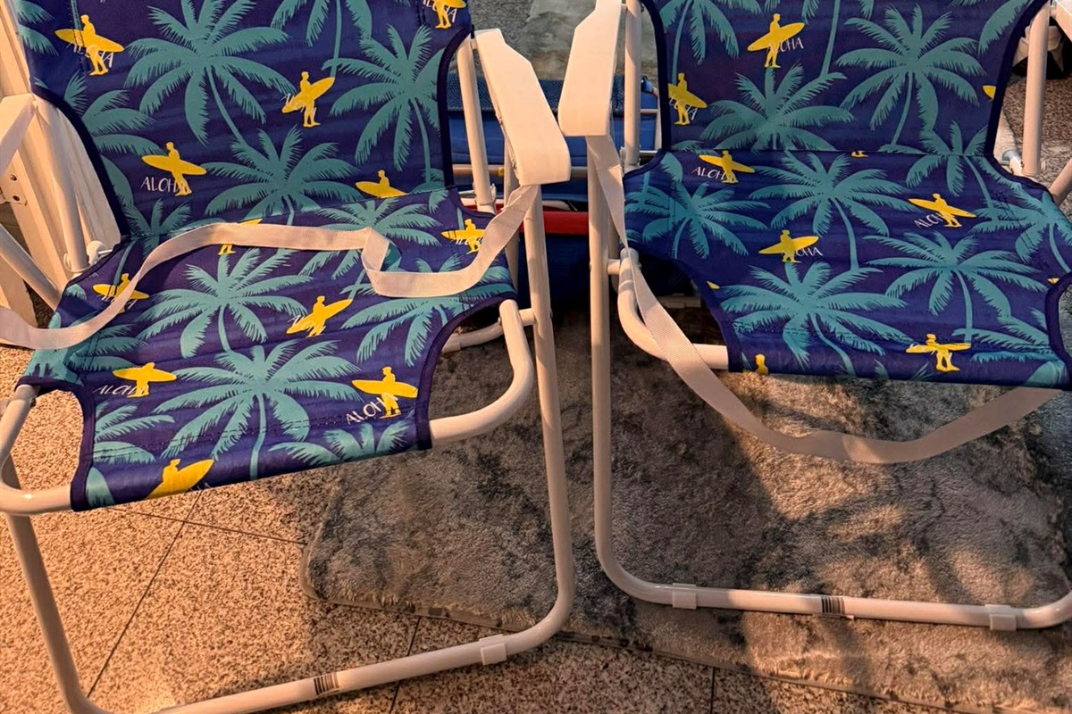 Beach chairs are provided as a courtesy for guest use. While we do our best to keep these items available, they cannot be guaranteed for every stay due to normal wear and tear or unexpected damage.