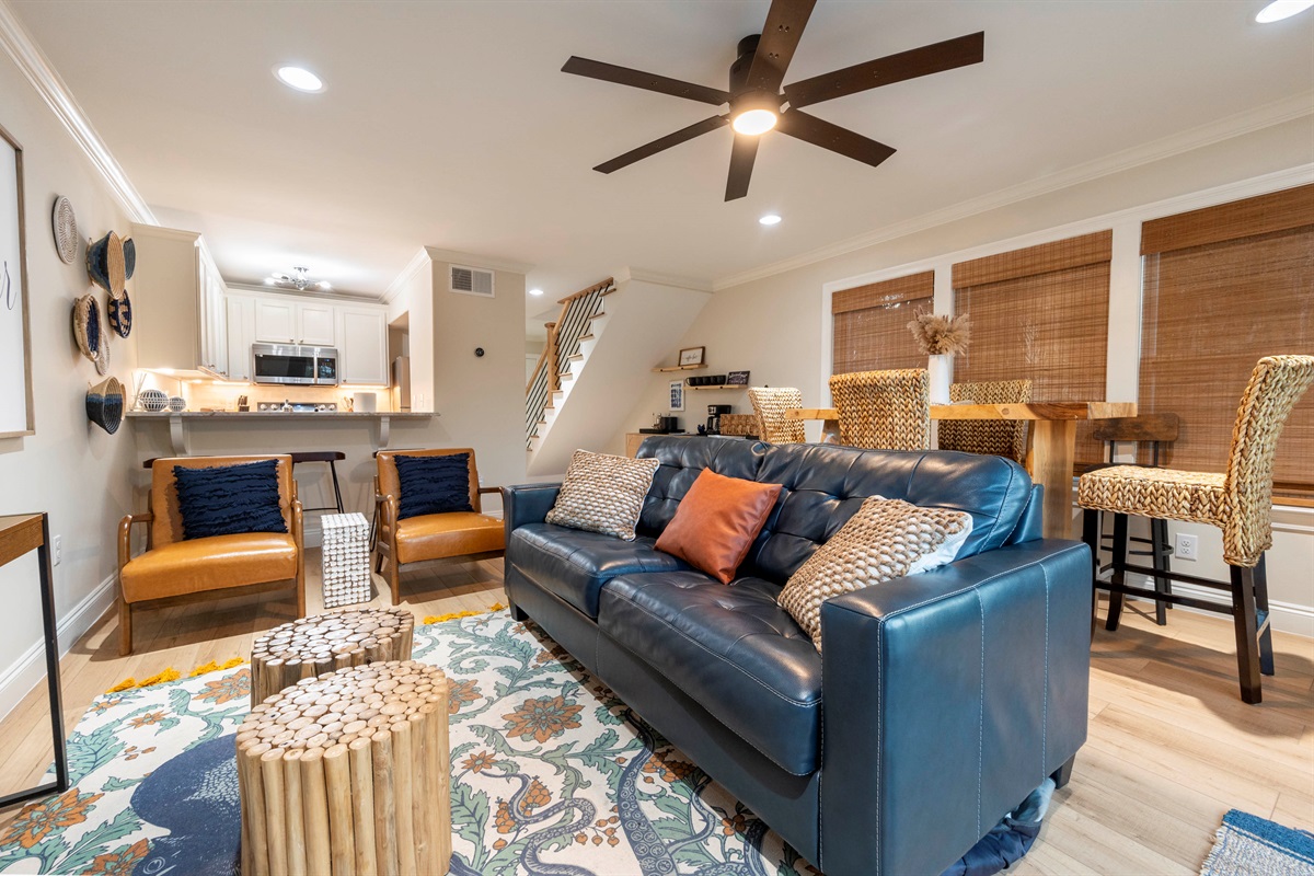 Enjoy your stay with a comfortable leather sofa, perfect for relaxing in a luxurious, stylish, and cozy living room.