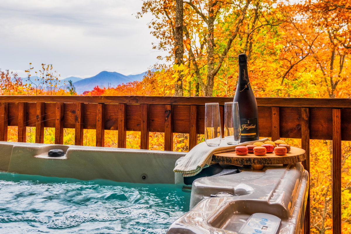 Enjoy the mountain and fall leaves from the hot tub