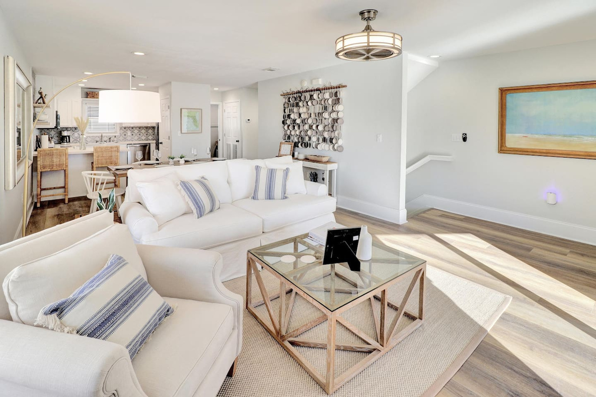Kick back after a beach day &mdash; the sofa is comfortable and the view never gets old.