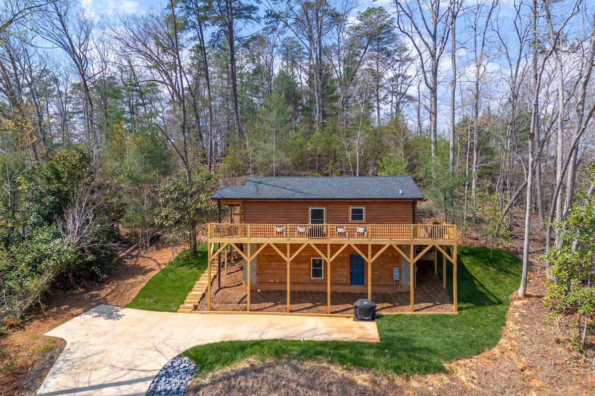 Front drone view of the cabin