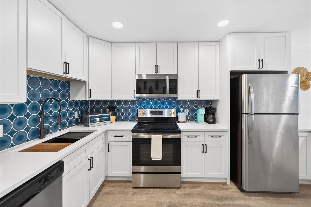 Kitchen | Beach Break | IOP Escapes Vacation Rentals | 1400 Ocean Blvd 106B, Isle of Palms SC