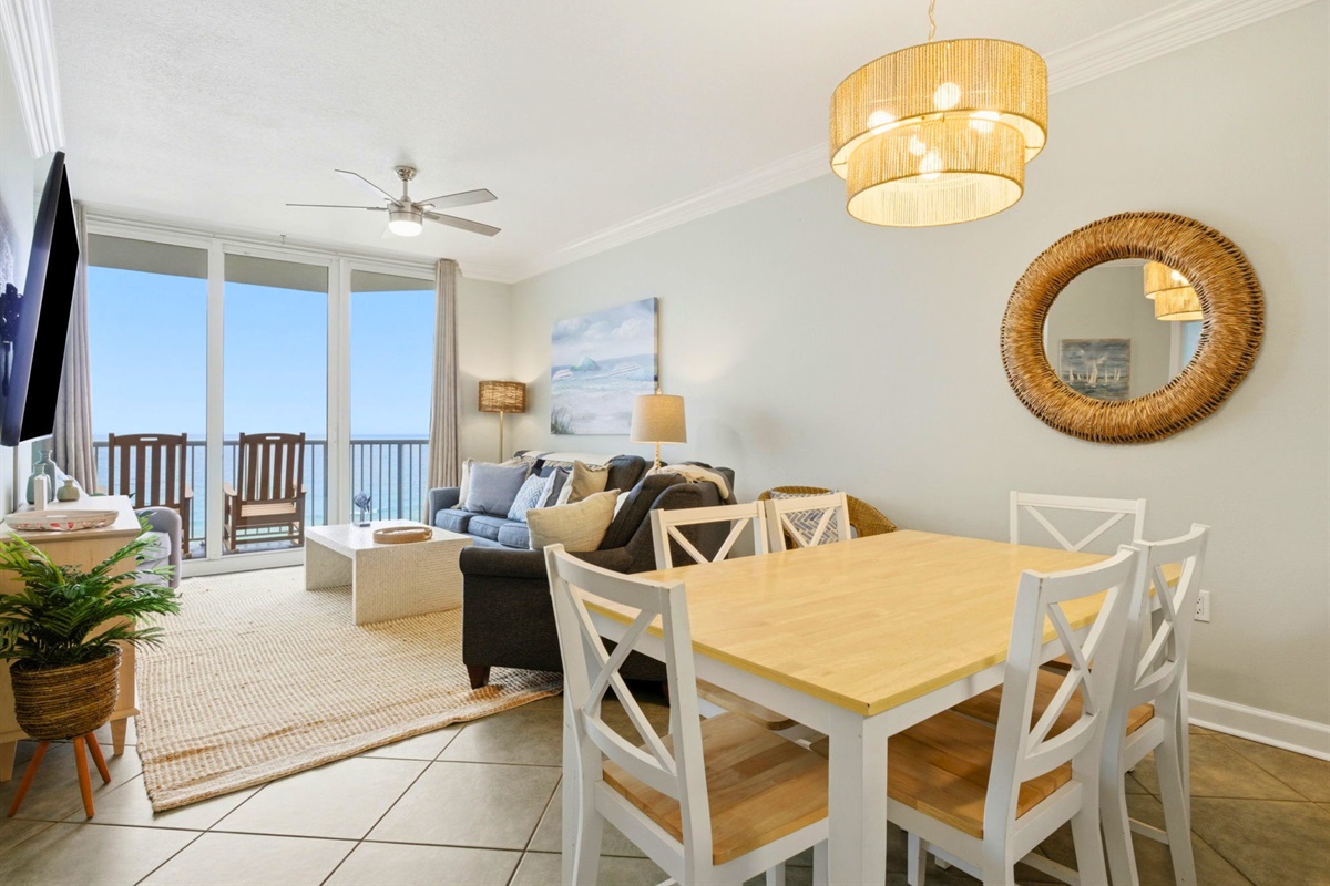 Conveniently located between the kitchen and living room, the dining area keeps everyone connected throughout the day.