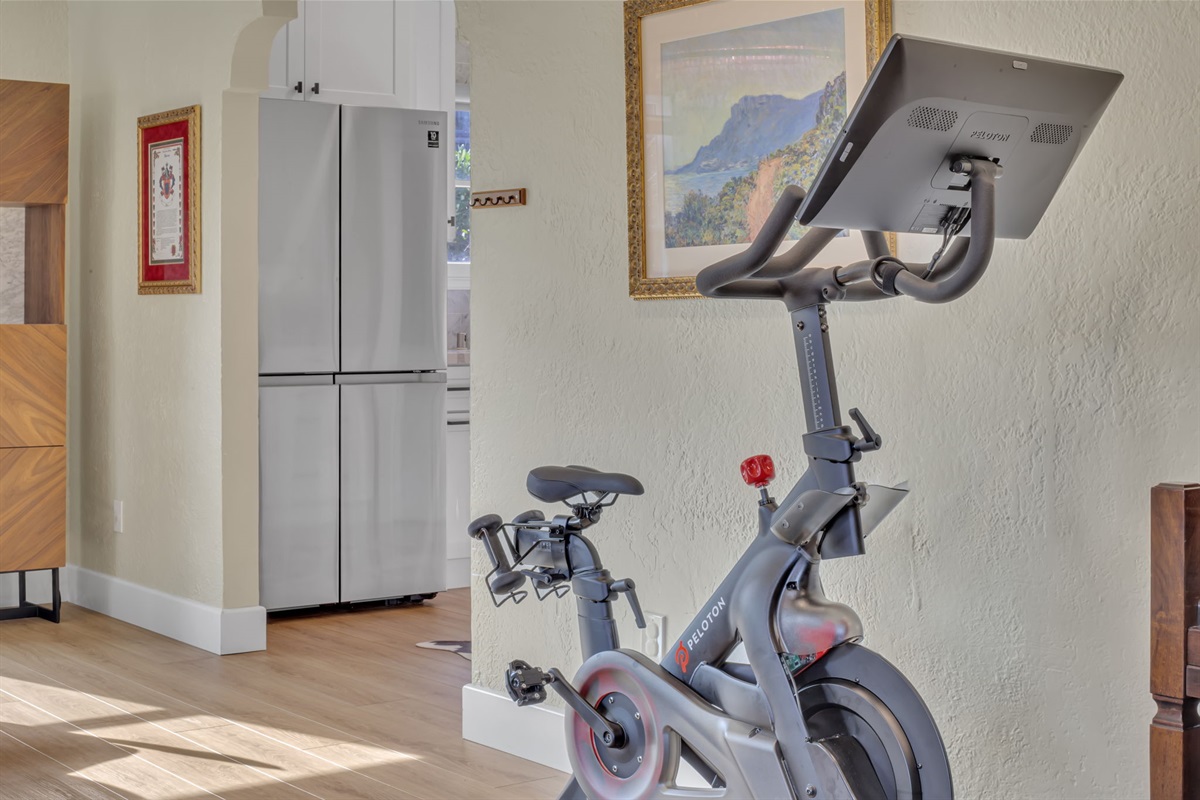 Fitness Corner: Stay active with a Peloton in a bright, airy space. Your workout, your way!