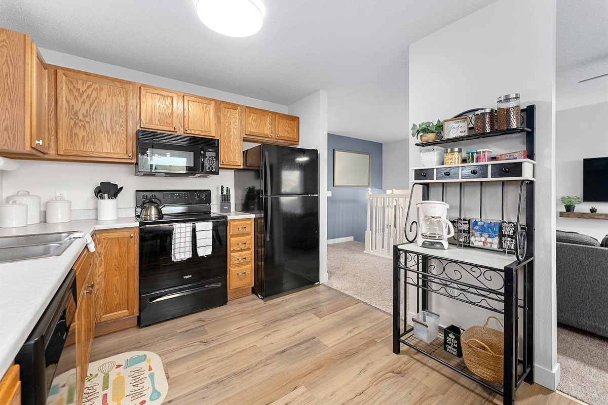 Upper level Kitchen and Coffee bar. 