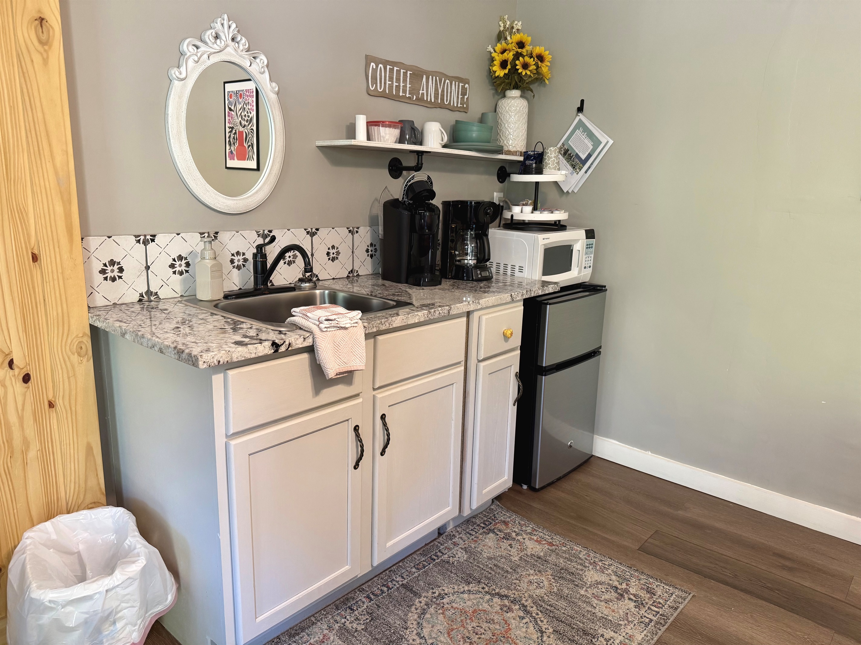 Wet bar with coffee provided