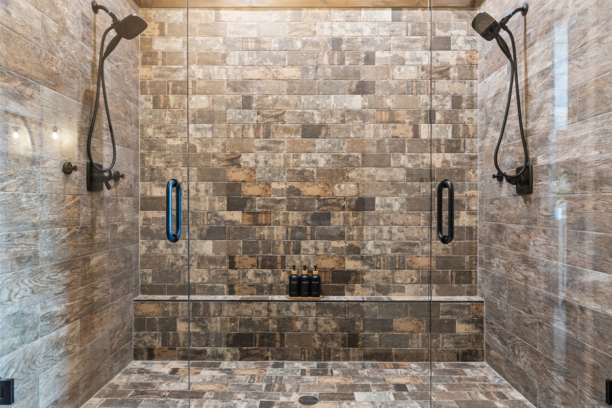A double-shower that feels like a mountain waterfall.