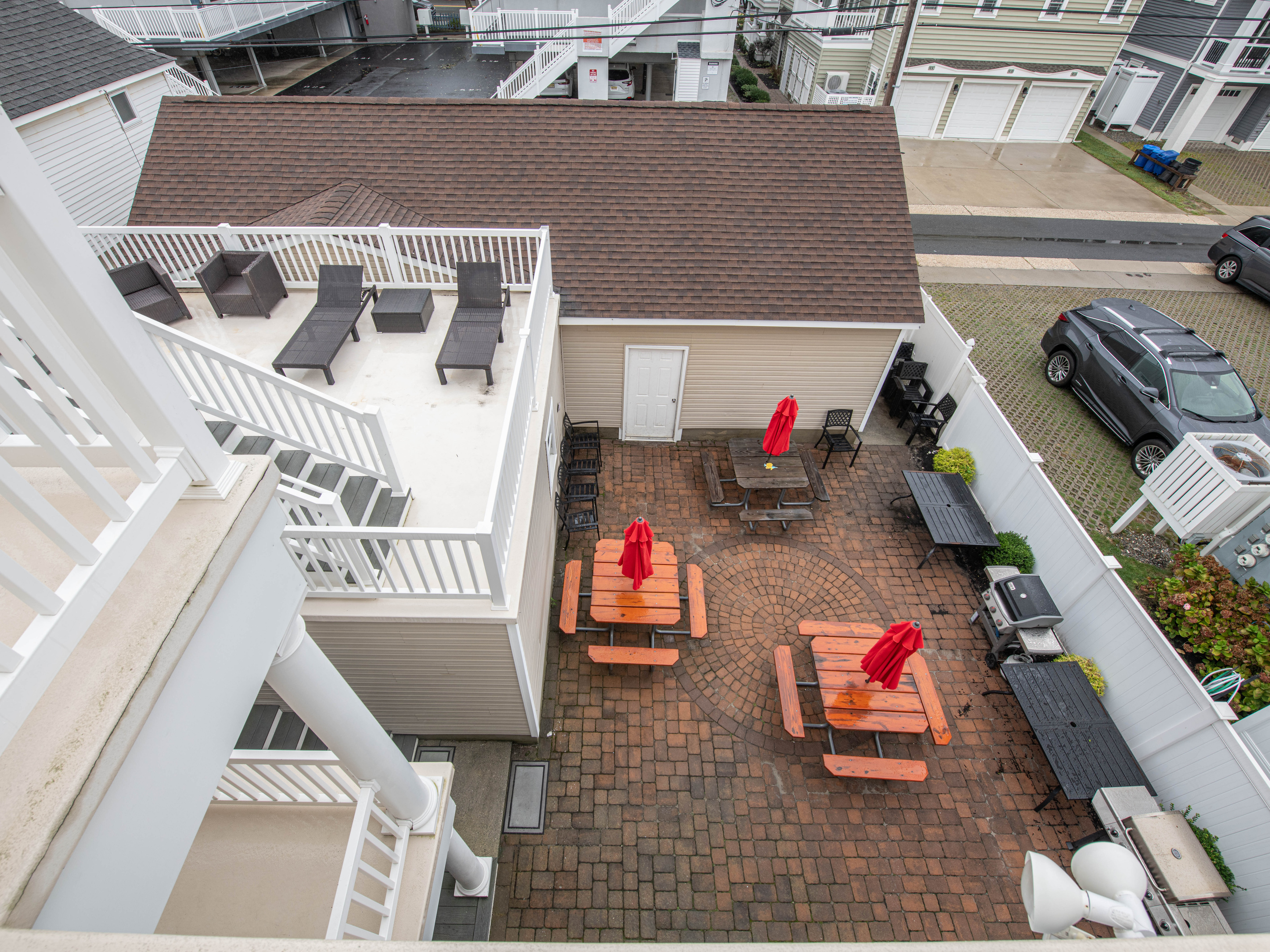 Aerial View of Outdoor Patio and Dining Area