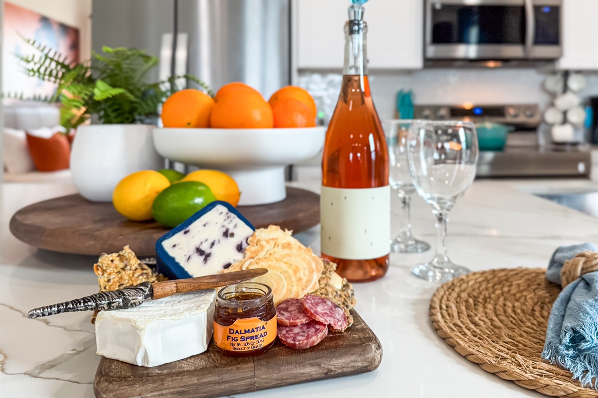 The island provides extra space for getting organized with snacks and drinks.