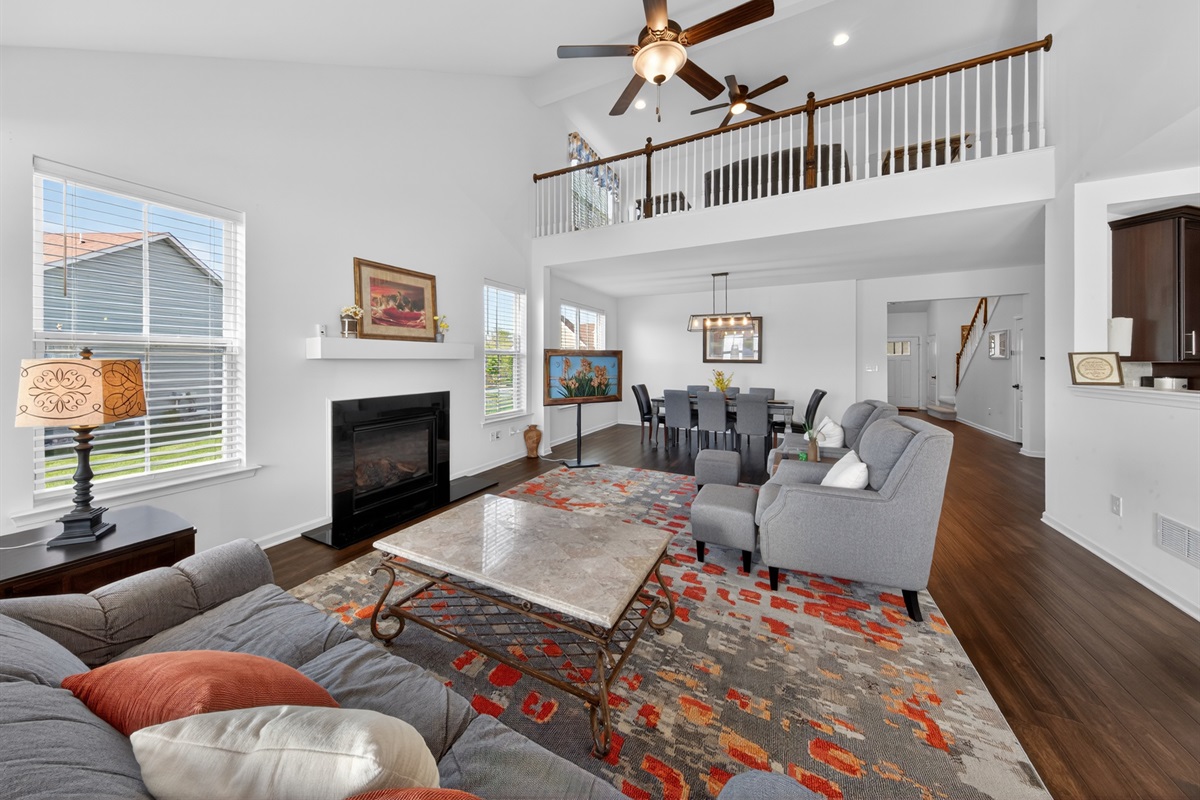 Great Room with Gas Fireplace & Roku TV