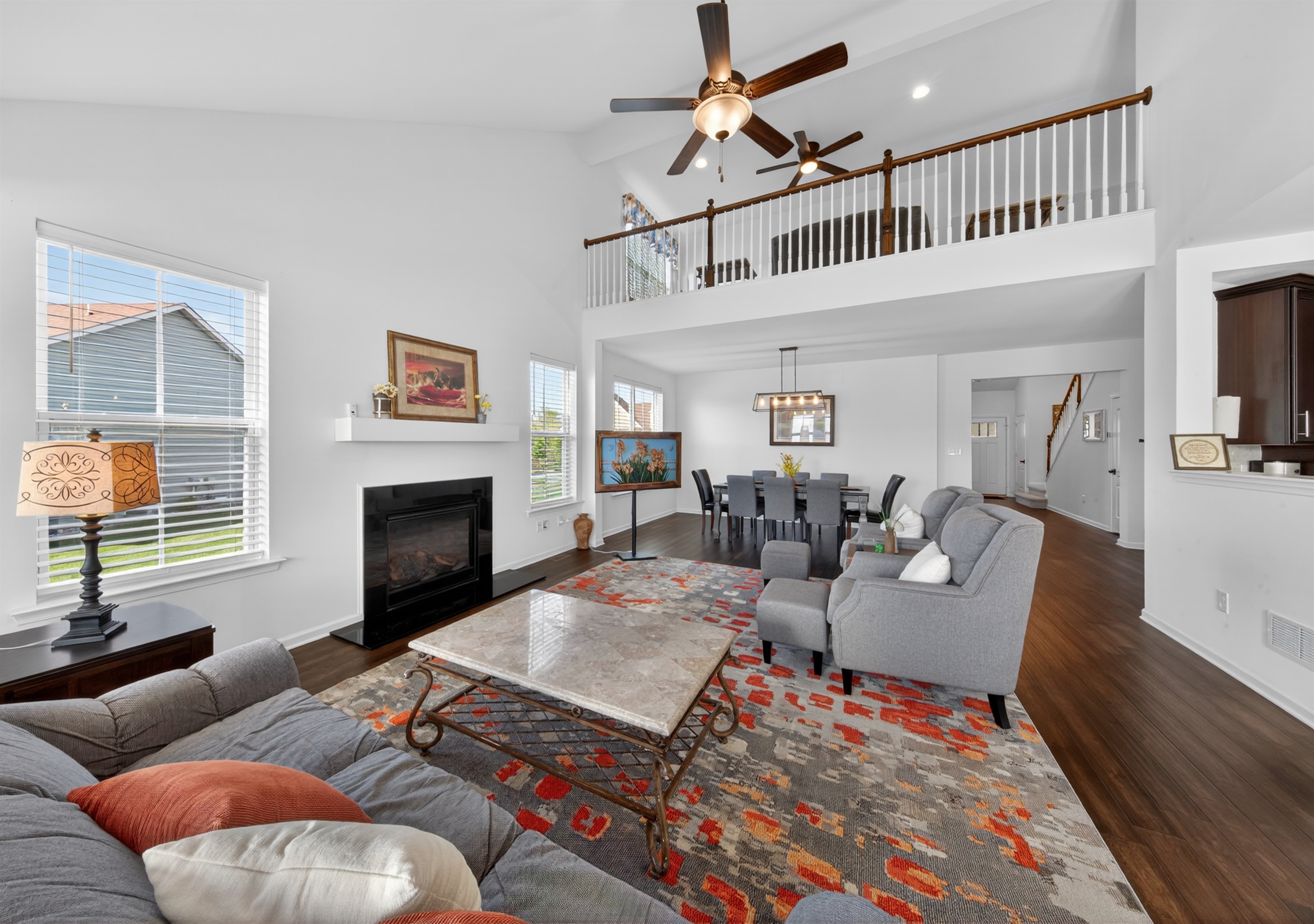 Great Room with Gas Fireplace & Roku TV