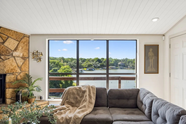 Dining area overlooking the open living room.