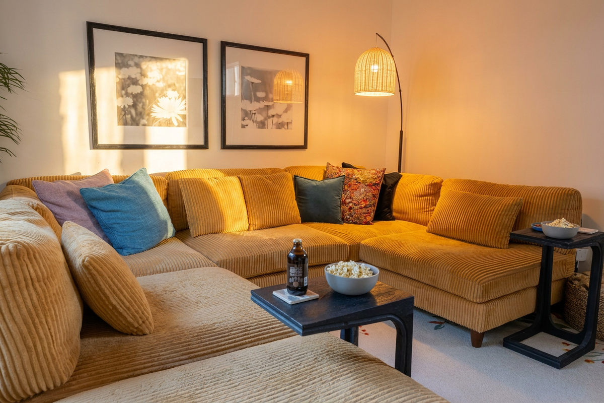 Curl up for movie night on the huge media room sectional.