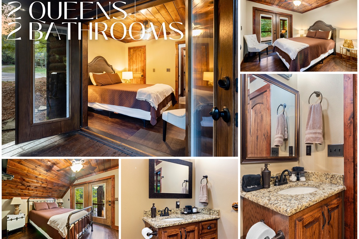 Deer Drink Overlook offers 2 queen bedrooms, 2 baths, and cozy living spaces—perfect for couples or small groups of 4.