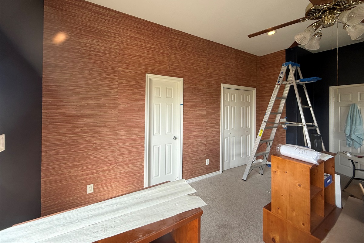 April 1 update - I’m hanging wallpaper in the bunk room. This will be two XL Twins lofted over two Queen beds.  My brother is building custom lofts. 