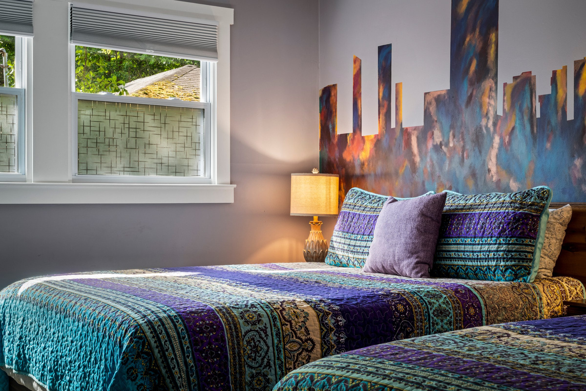 The Raleigh skyline bedroom celebrates some of the city's best-known landmarks.
