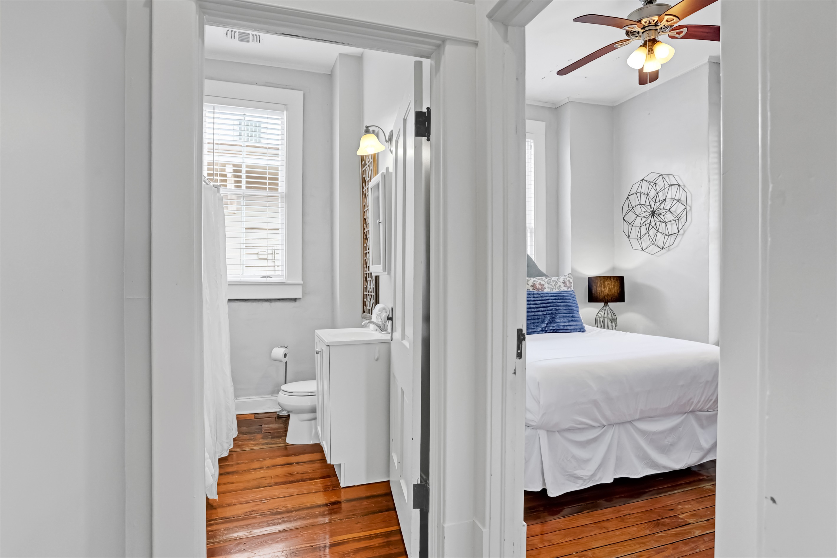 A convenient layout with bedrooms just steps from the full bathroom.
