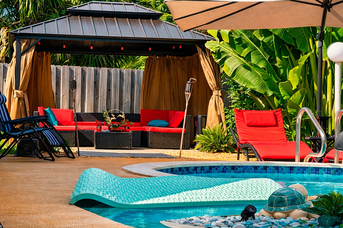 Relax poolside or unwind in our shaded lounge area.