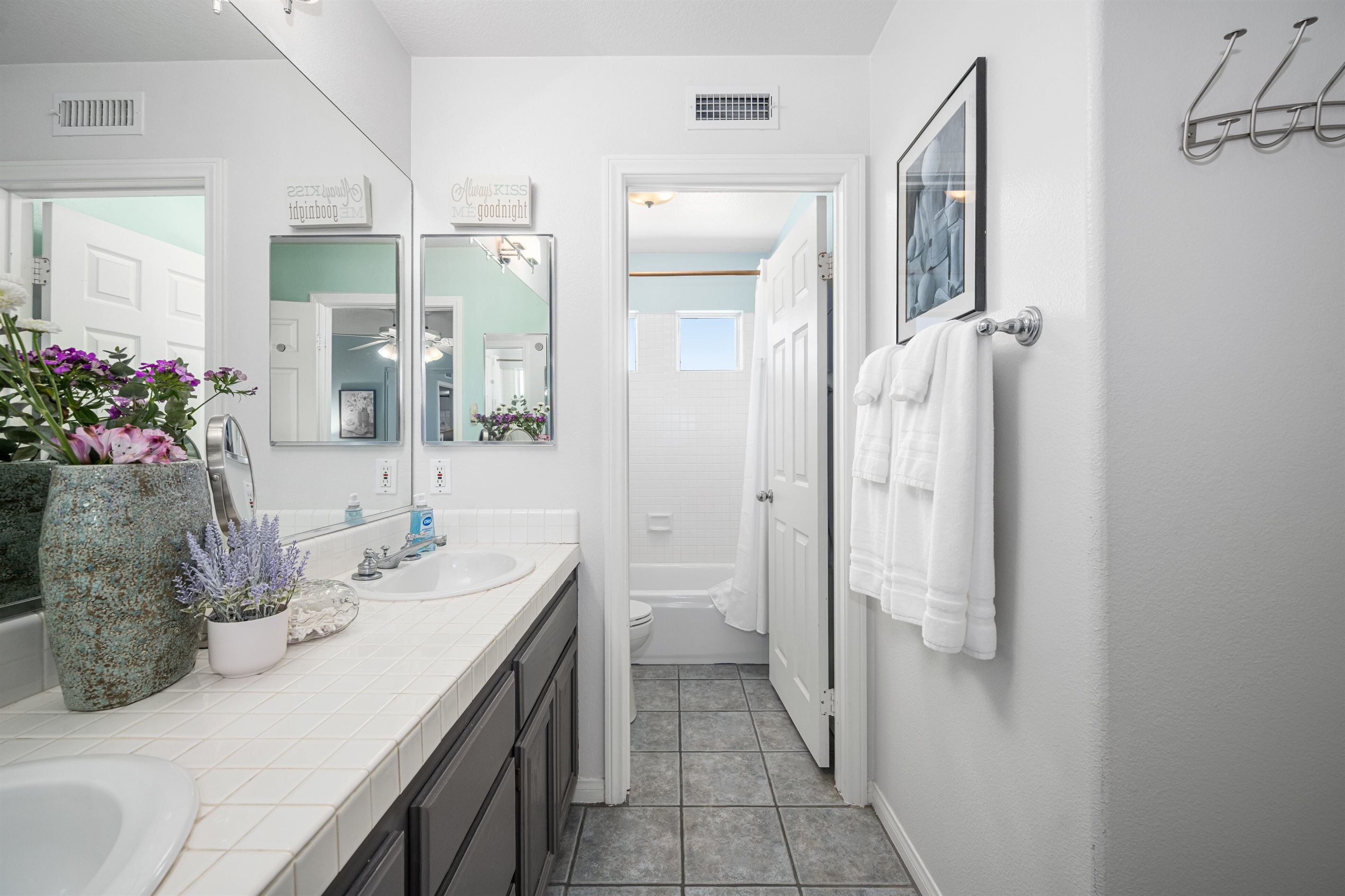 Ensuite Bath, two sinks with private shower and toilet area