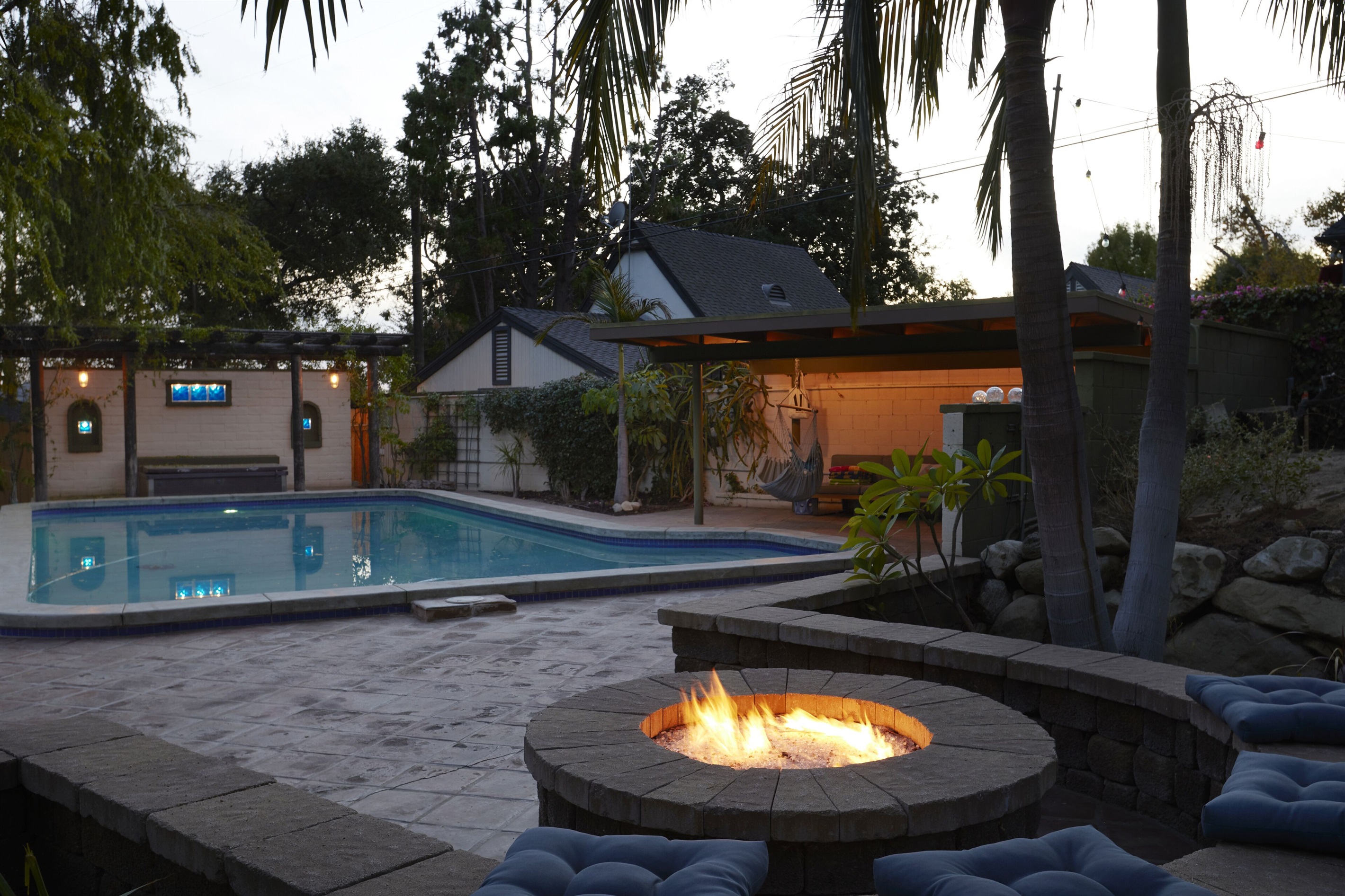 Access to the main property's back yard with pool, spa & firepit.