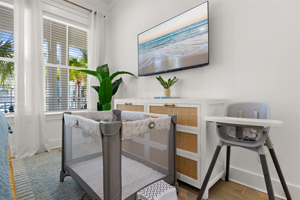 For your convenience, the home includes 2 Pack 'n Plays, a highchair, and a step stool, all stored in the downstairs master closet.  These items are to make your stay more comfortable and stress-free for families with little ones.