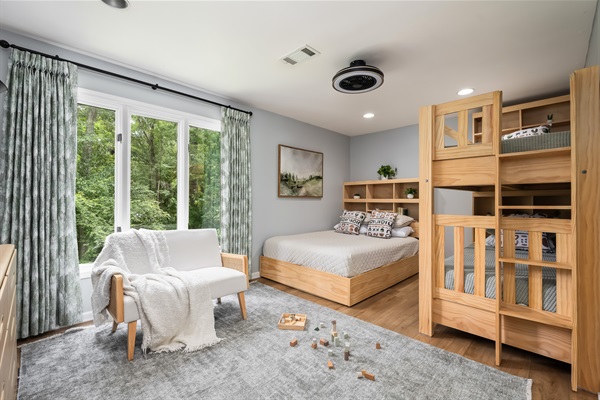 Queen Bed and two Twin XL bunks