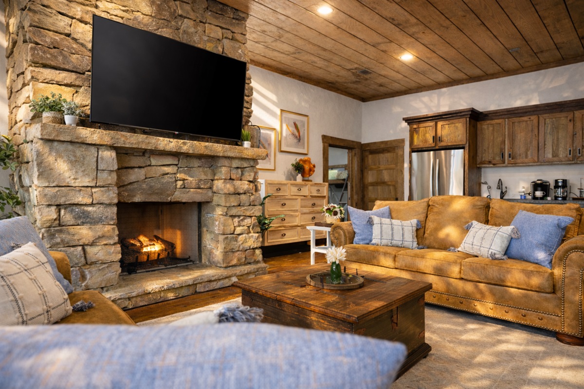 Head downstairs for a whole new vibe, your own cozy hangout space.
*Indoor Fireplace (Seasonal Use October - April)