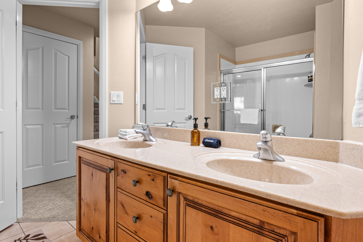 Spacious vanity offers plenty of room for everyone to get ready.