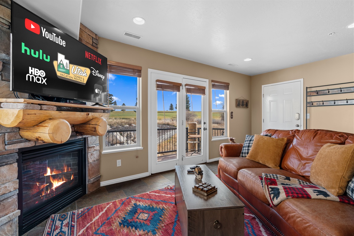 Après-ski bliss — relax by the fireplace after a perfect day on the mountain.