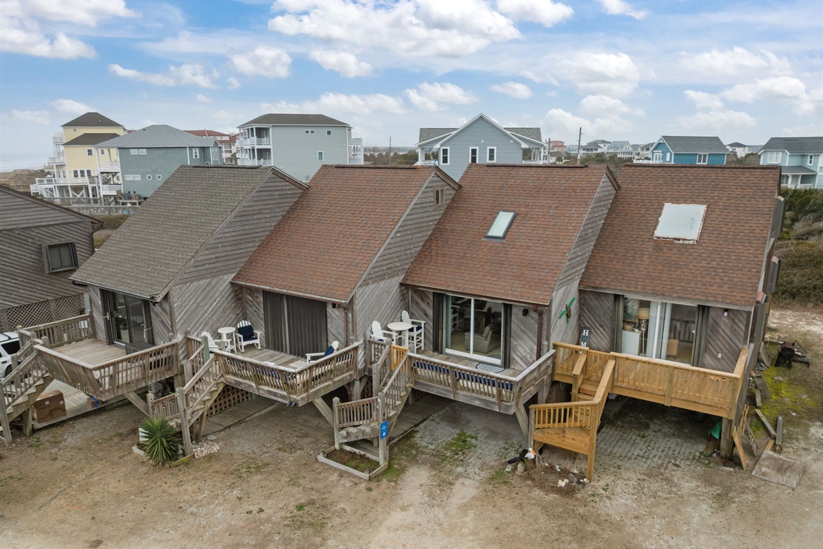 Aerial view of the coastal community, just steps from the sand and sea