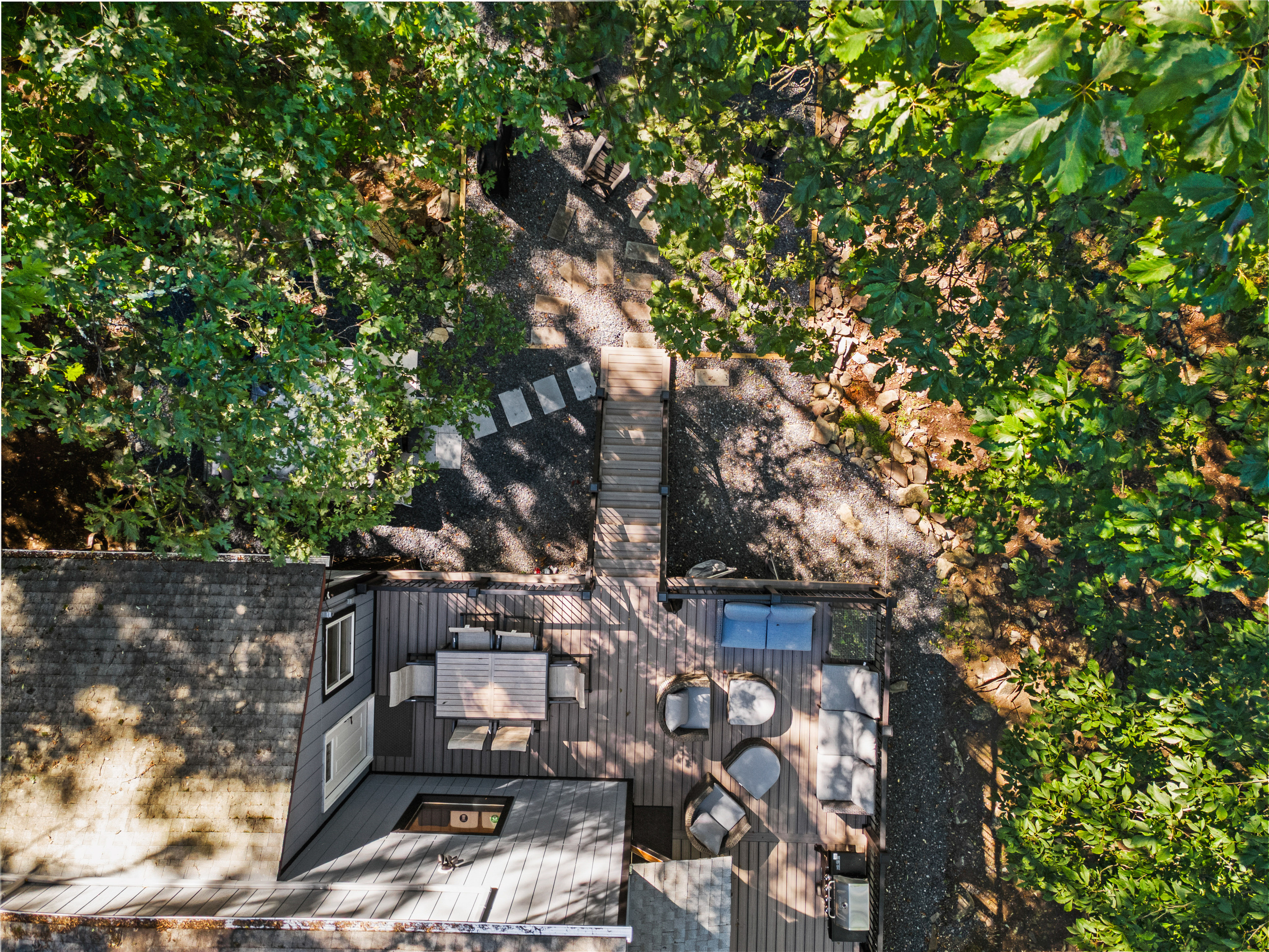 Mature Poconos trees, provide a calm, shaded area and a built-in sense of seclusion.