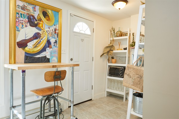 Kitchen island (also great as a standing desk!) + storage area