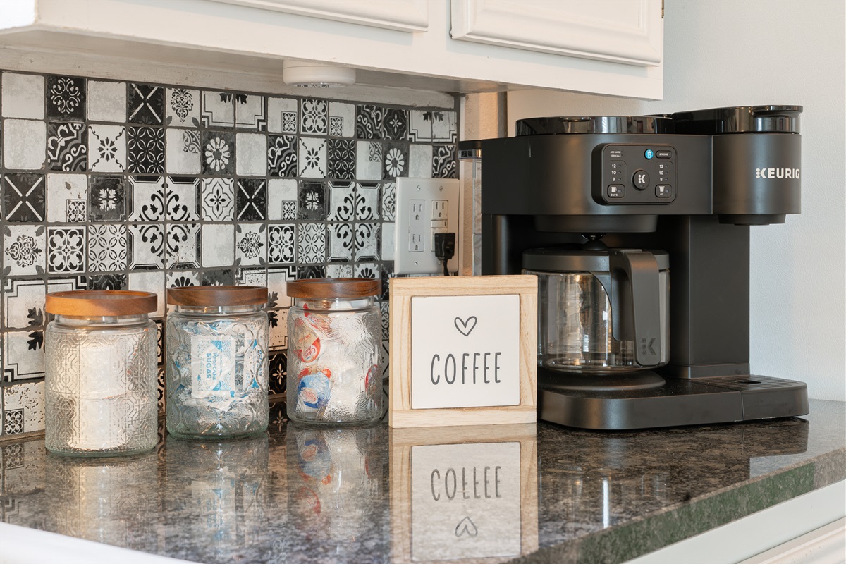 We leave out a starter set of coffee, creamer, and sugars