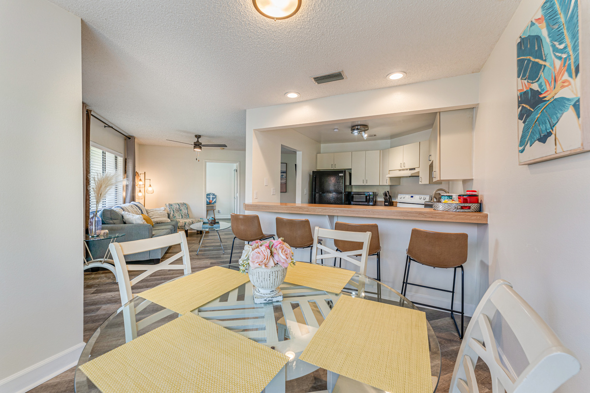 Gather around the dining table for a home-cooked meal, enjoy takeout from a local favorite, or share stories about your day's adventures.
