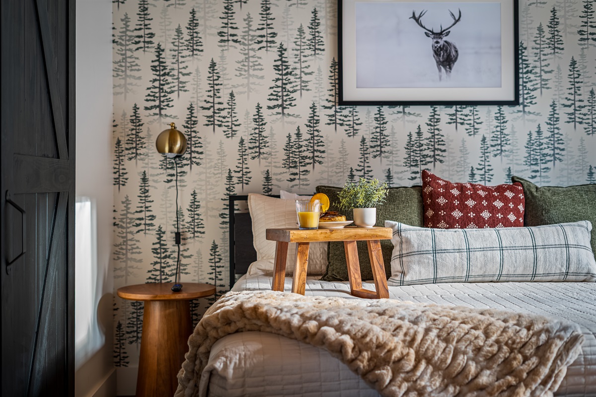 Main level King Suite with dreamy forest vibes
