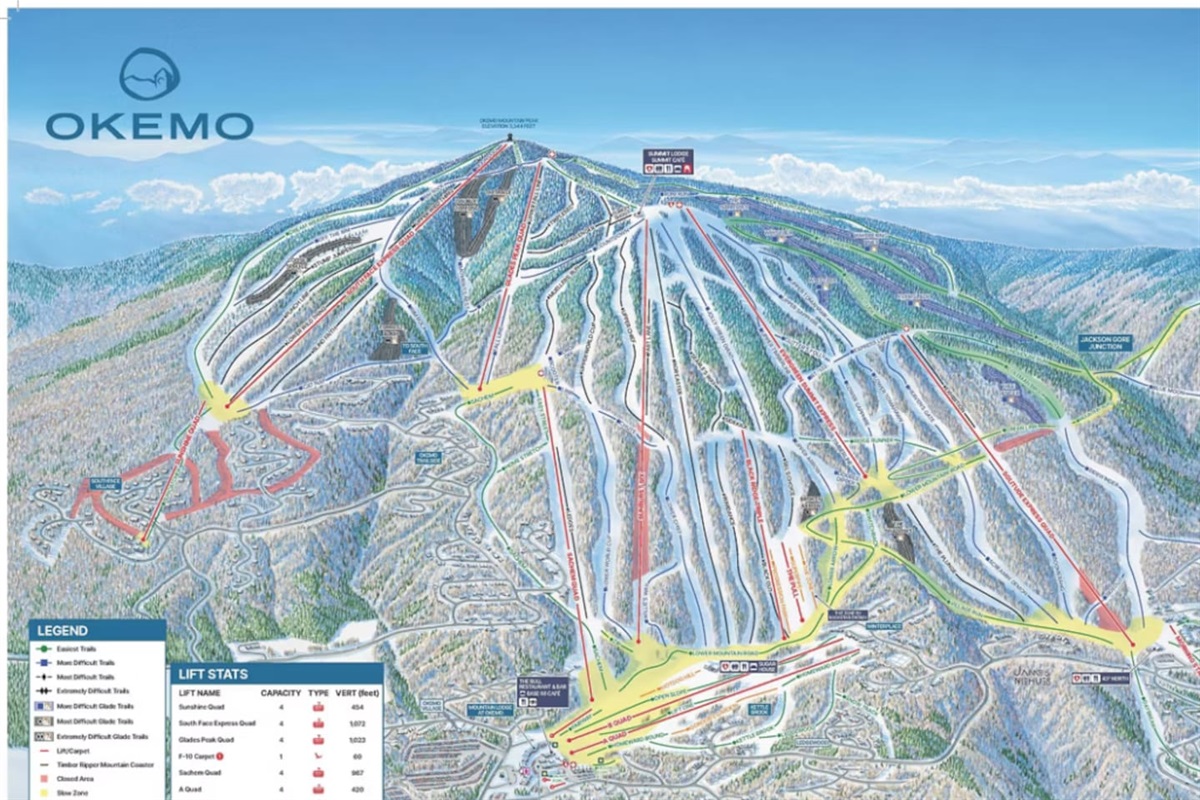 Okemo Mountain Trail Map, located just 12 minutes away from home! 