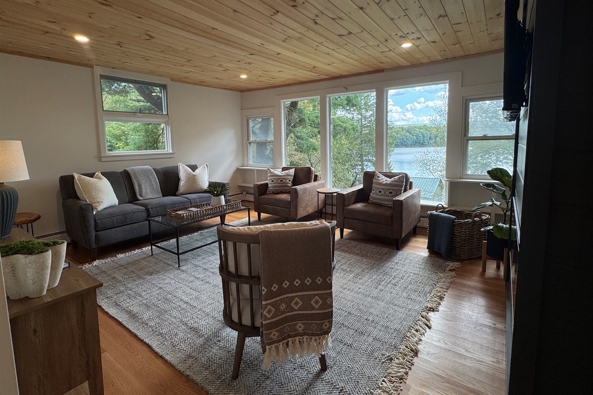 Beautiful living room with lake views
