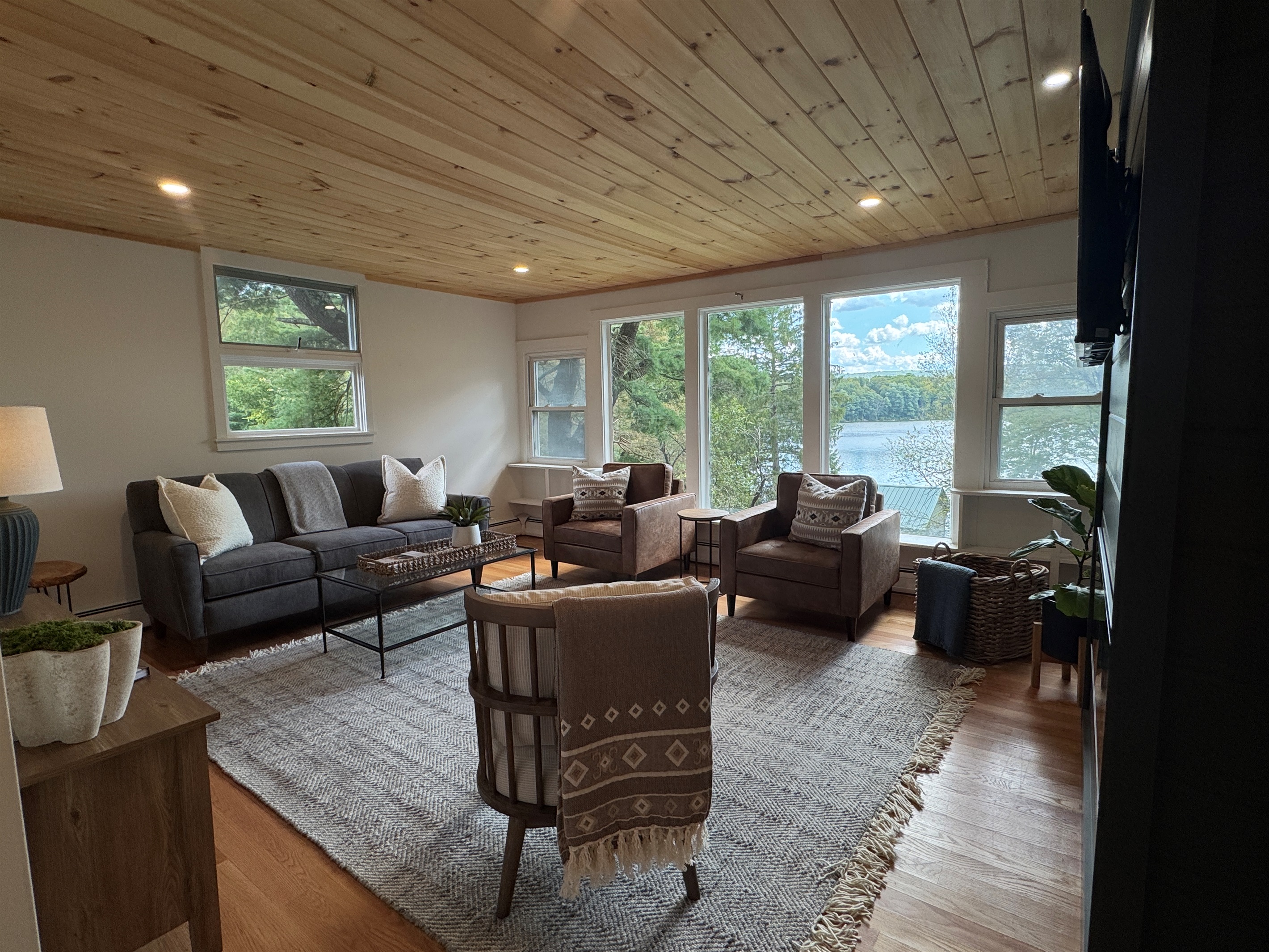 Beautiful living room with lake views