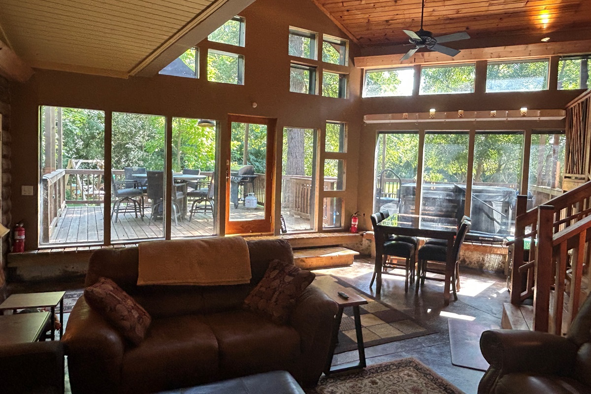 Climate controlled area for relaxing, reading, playing games and viewing local wildlife in the back yard.