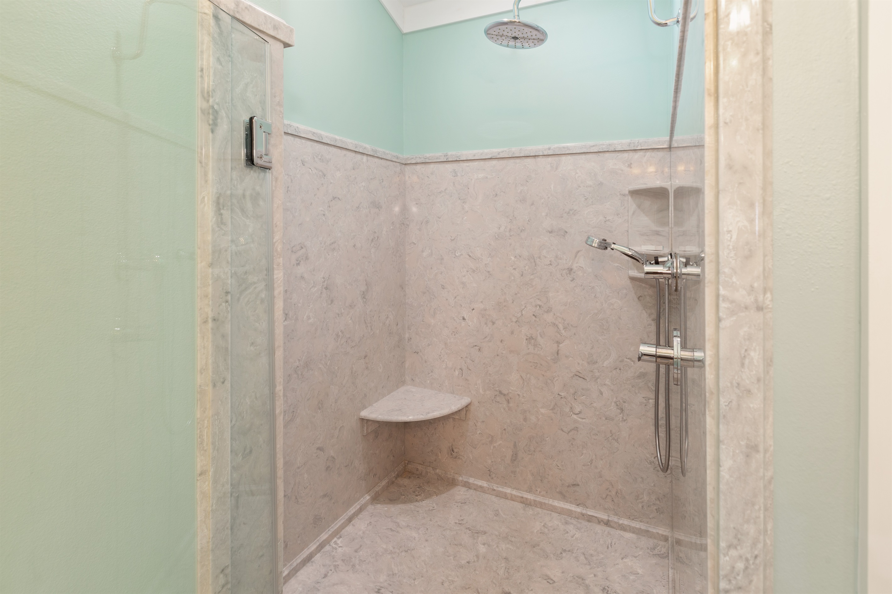 Oversized, spa-like shower is a perk of the third floor Gulf-view king suite!